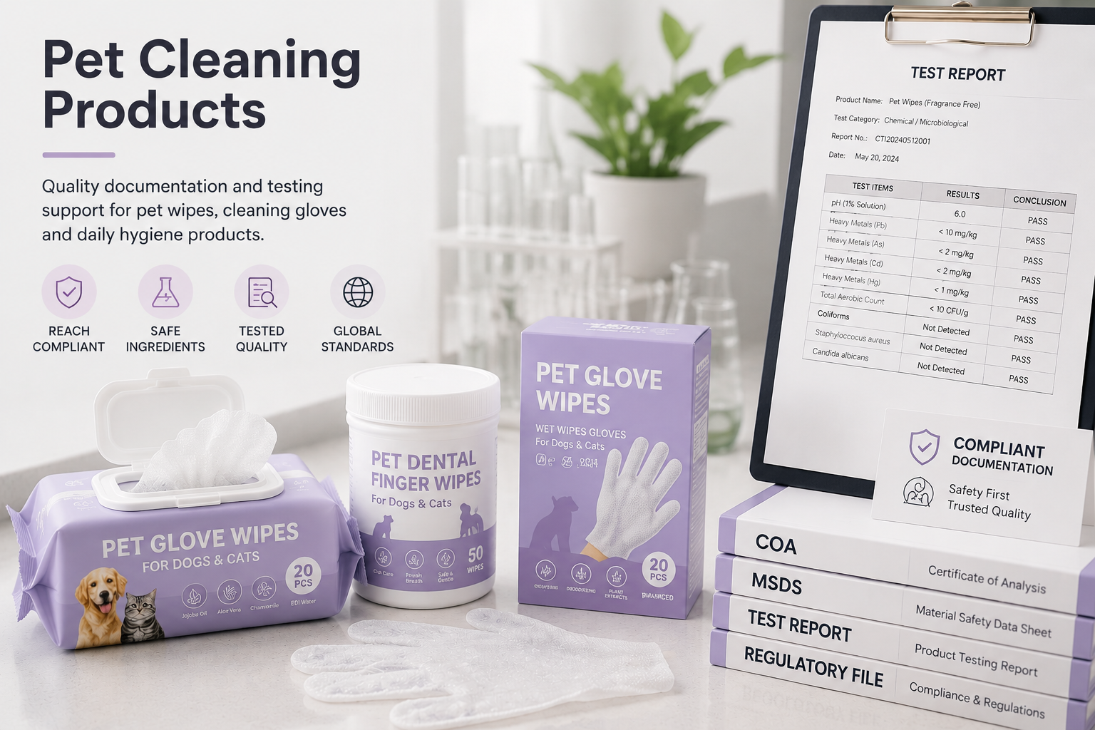 Quality documentation and testing support for pet cleaning products