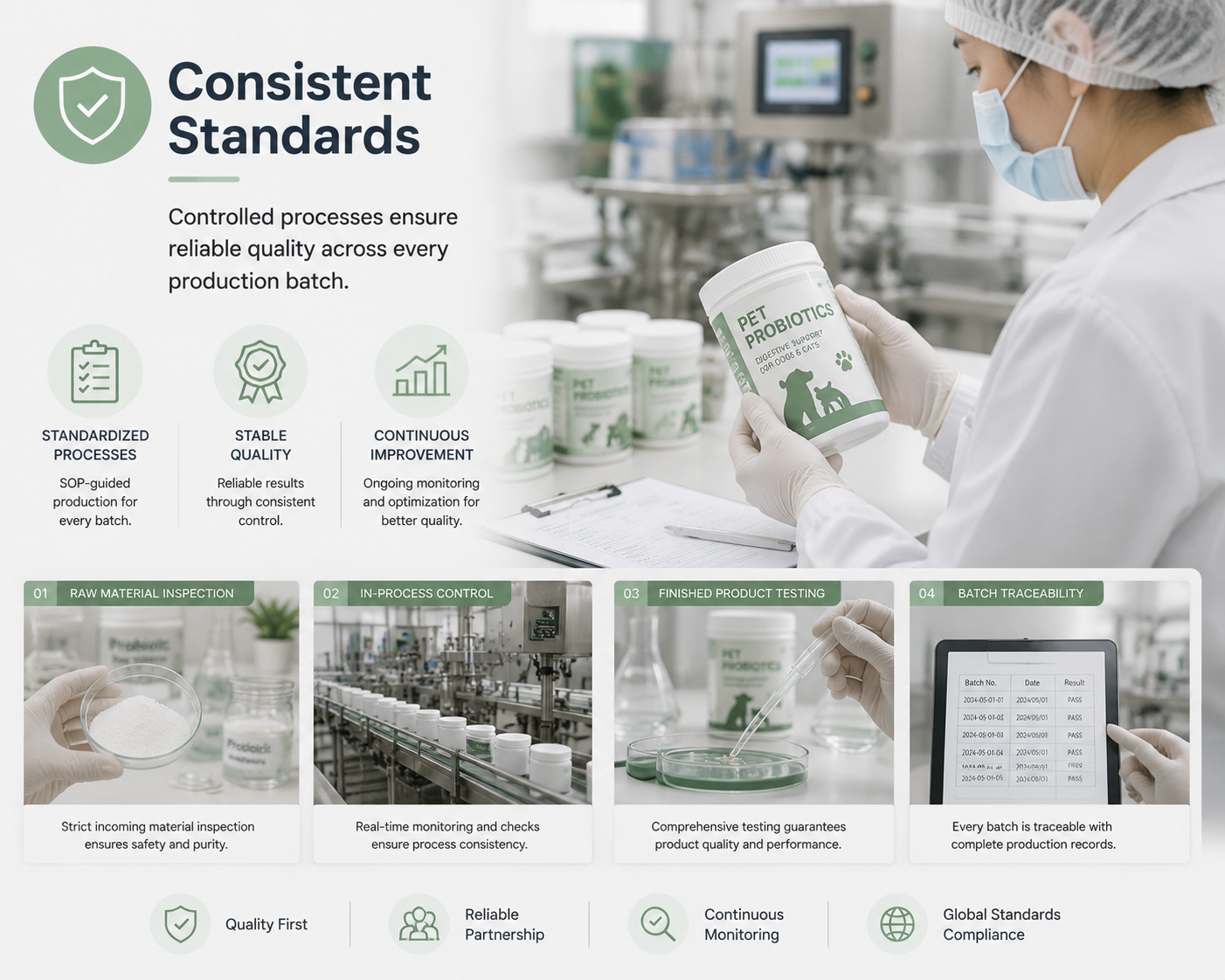 Consistent standards and controlled quality processes for every production batch