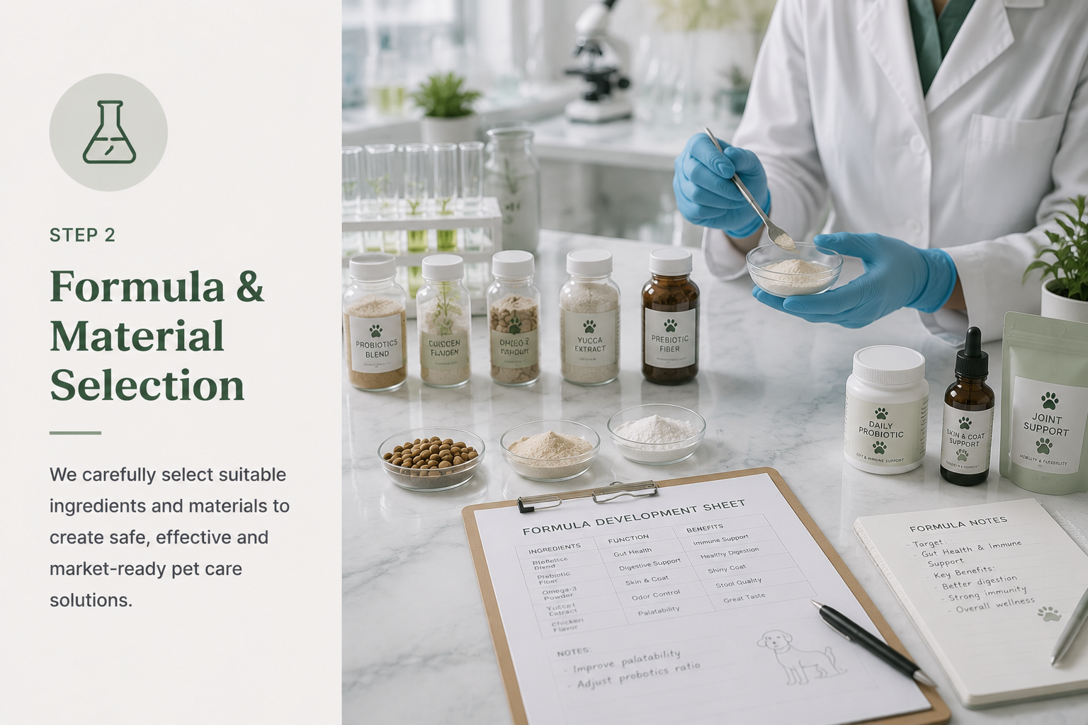 Formula and material selection in laboratory