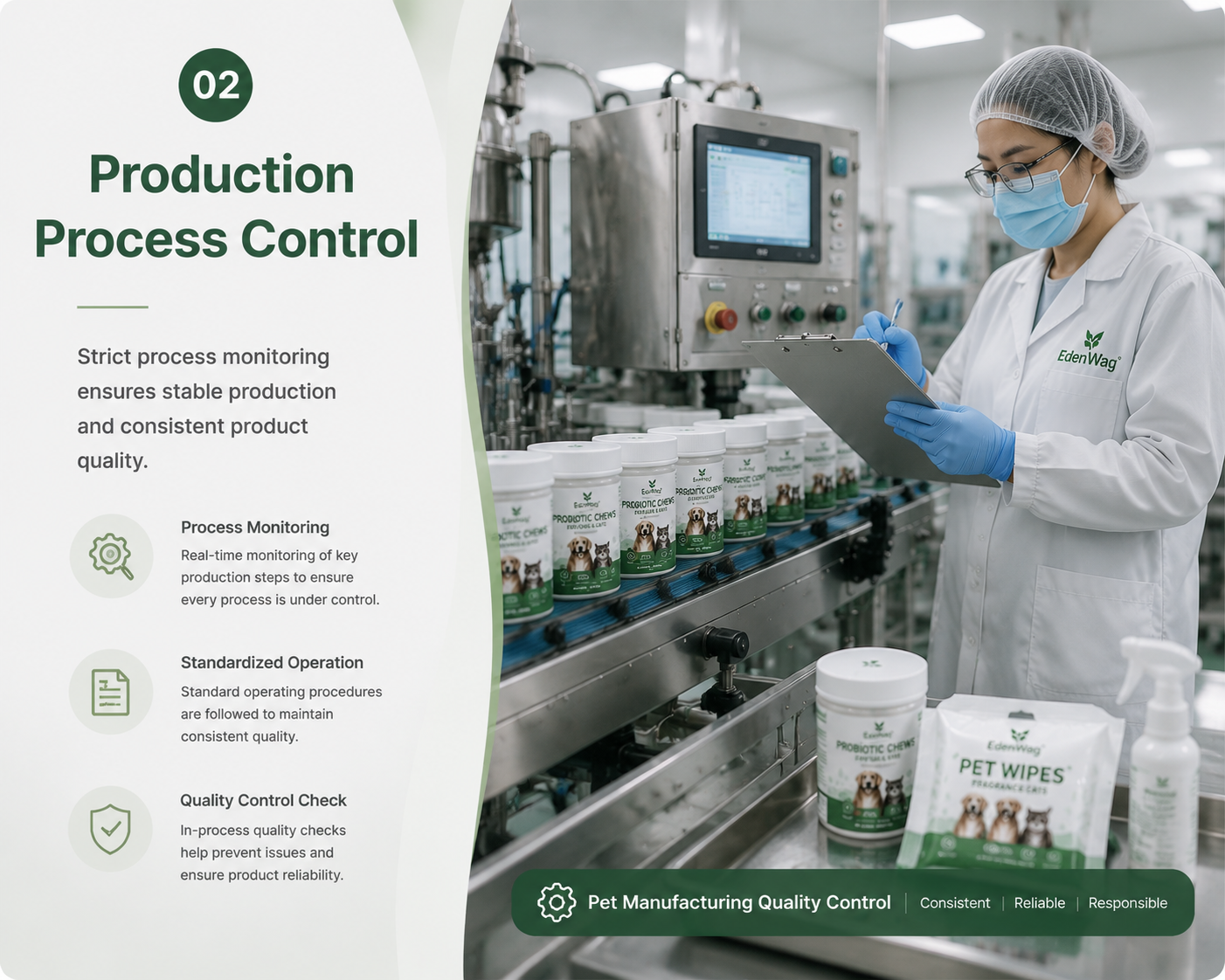 Production process monitoring and quality control for pet care products