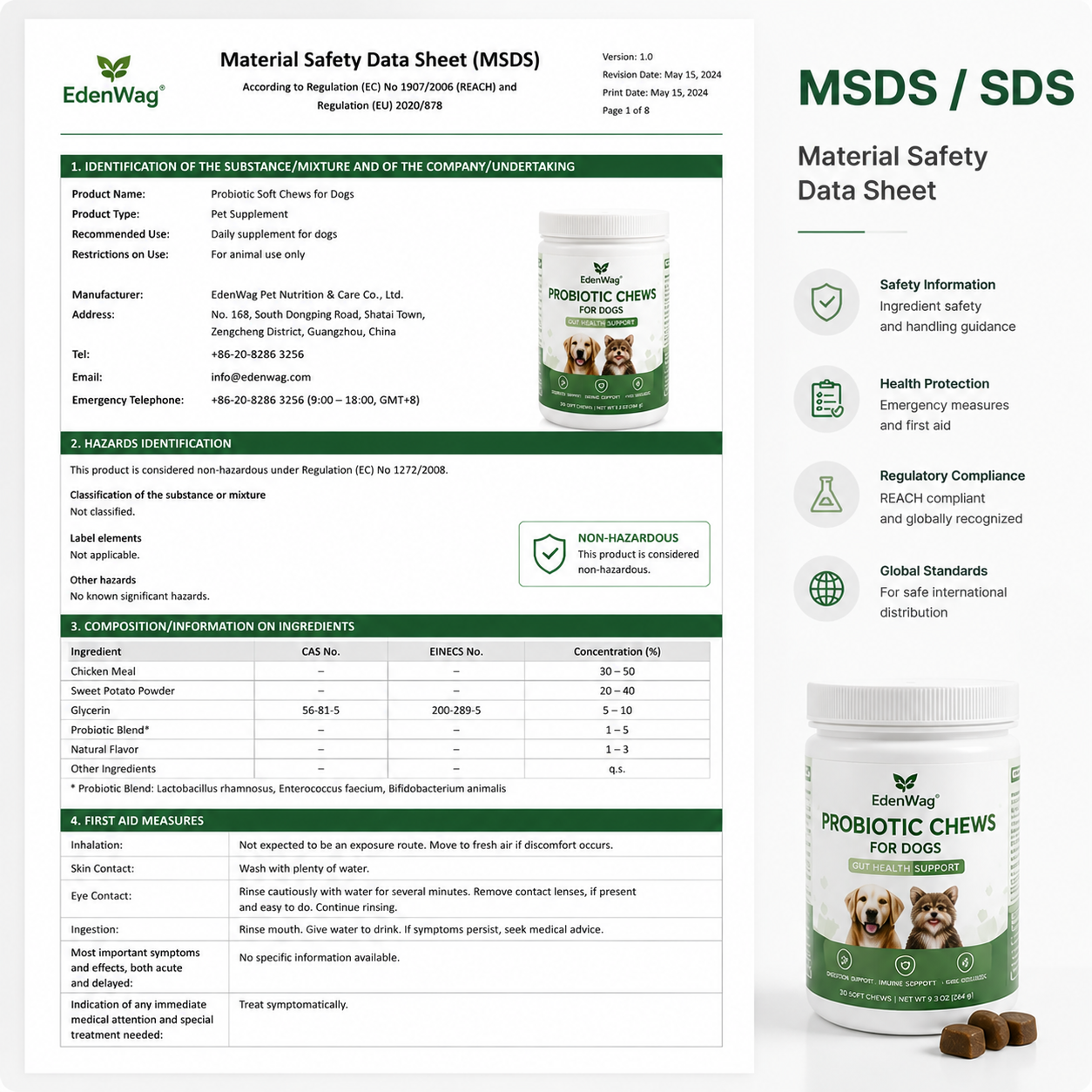 MSDS and SDS safety documentation for pet care products