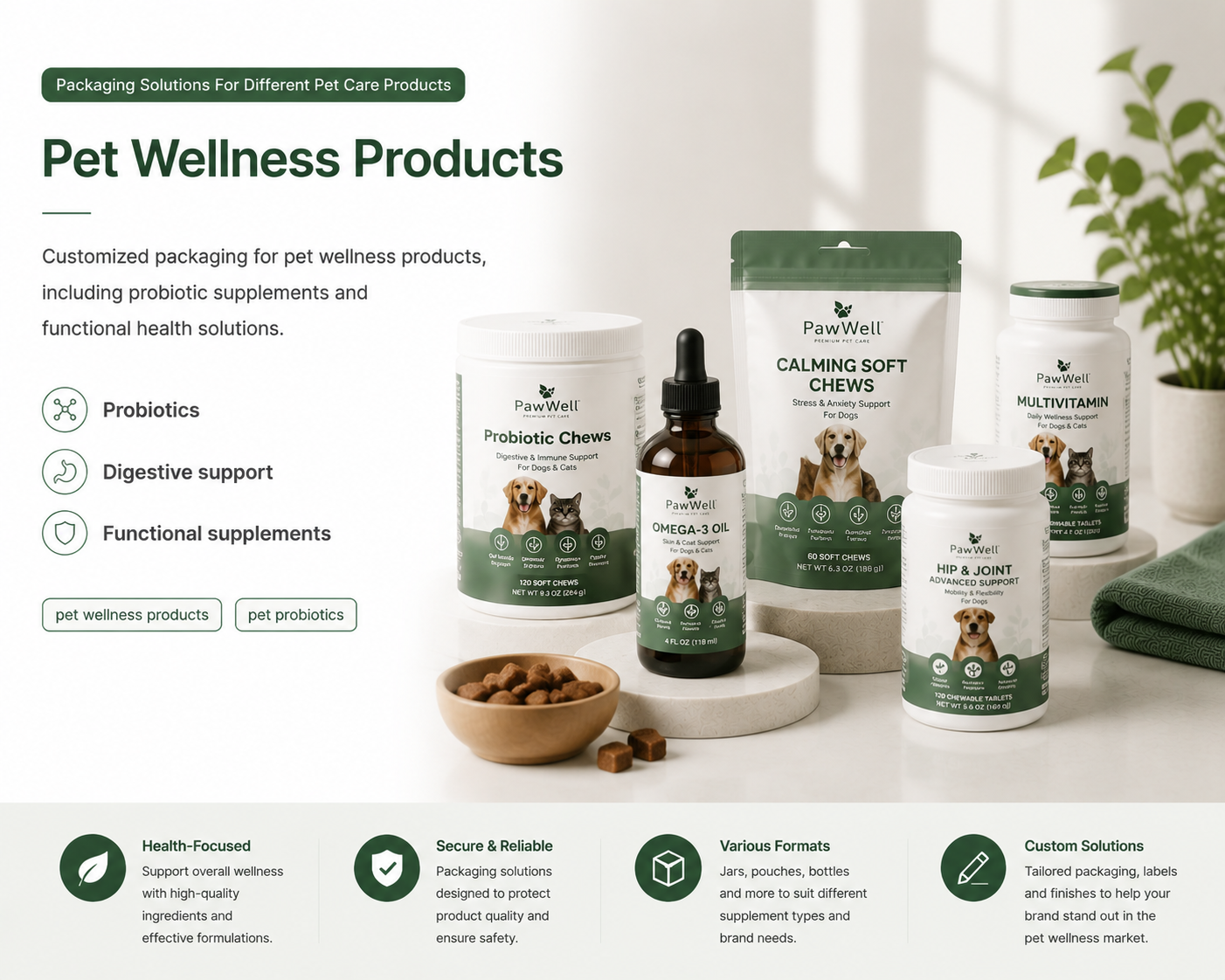 Custom packaging solutions for pet wellness products