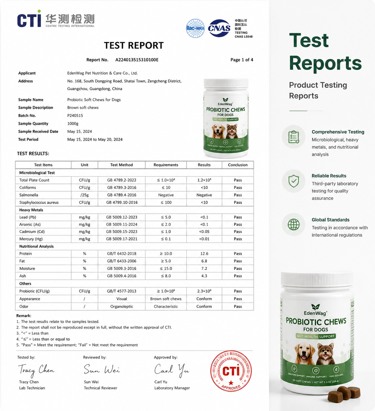 Third party pet care product testing report documentation